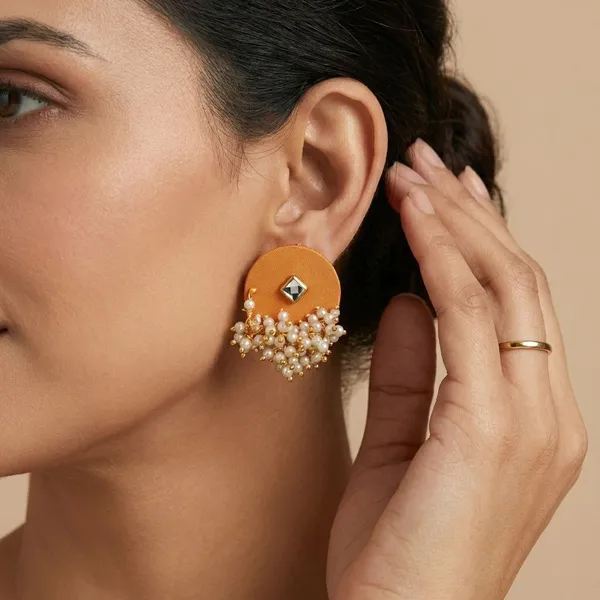Orange_Handmade_Brass_Fancy_Design_Stud_Earrings_For_Women