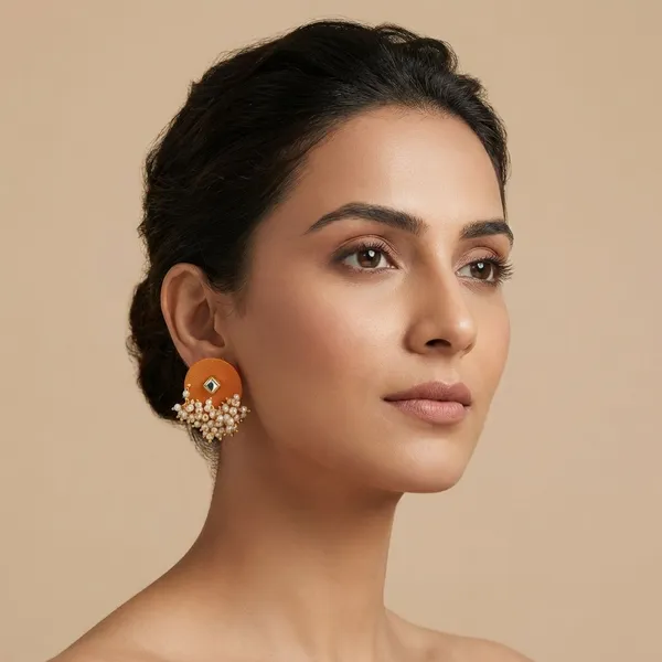 Orange_Handmade_Brass_Fancy_Design_Stud_Earrings_For_Women