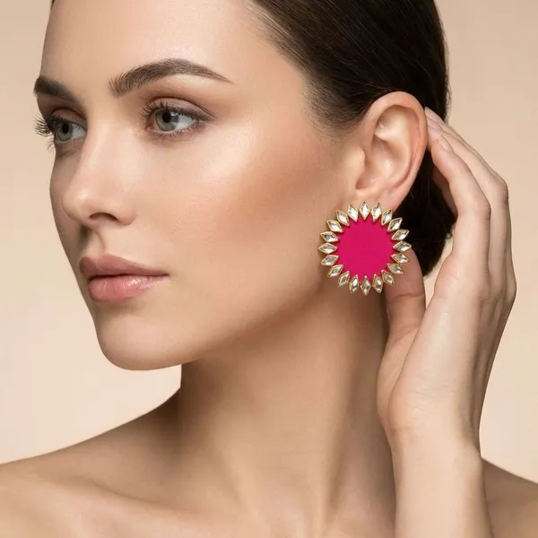 Deep_Pink_Handmade_Brass_Fancy_Design_Earrings_For_Women
