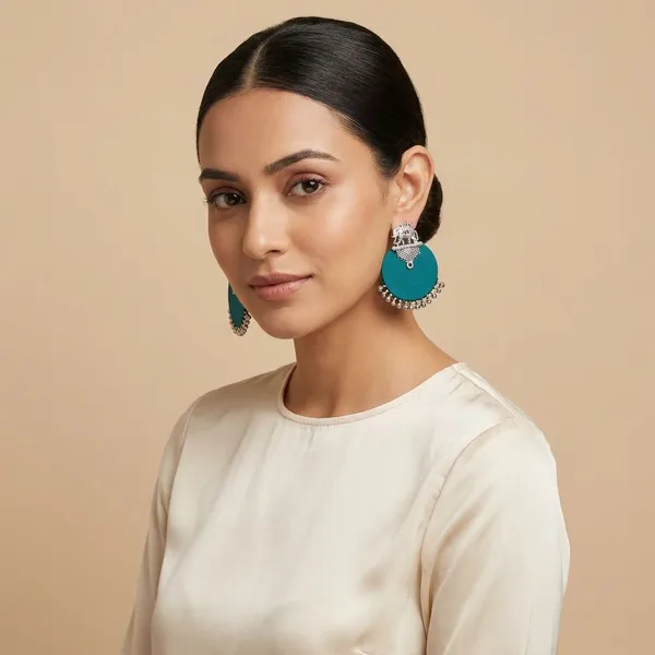 Greenish_Blue_&_Silver_Handmade_Brass_Fancy_Design_Stud_Earrings_For_Women