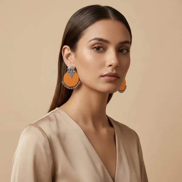 Silver_&_Orange_Handmade_Brass_Fancy_Design_Stud_Earrings_For_Women