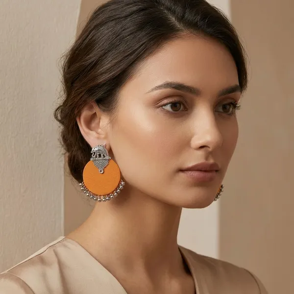 Silver_&_Orange_Handmade_Brass_Fancy_Design_Stud_Earrings_For_Women