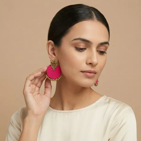 Deep_Pink_Handmade_Brass_Fancy_Design_Stud_Earrings_For_Women