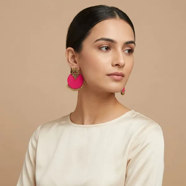 Deep_Pink_Handmade_Brass_Fancy_Design_Stud_Earrings_For_Women