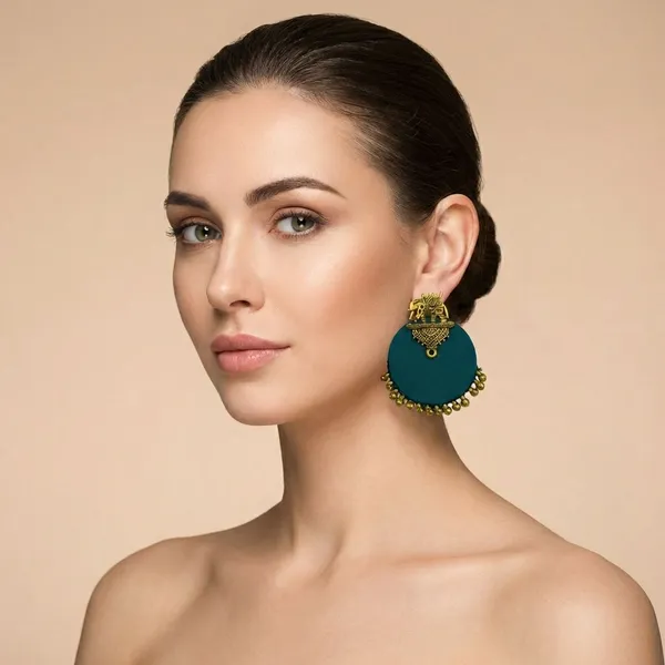 Greenish_Blue_&_Gold_Handmade_Brass_Fancy_Design_Stud_Earrings_For_Women