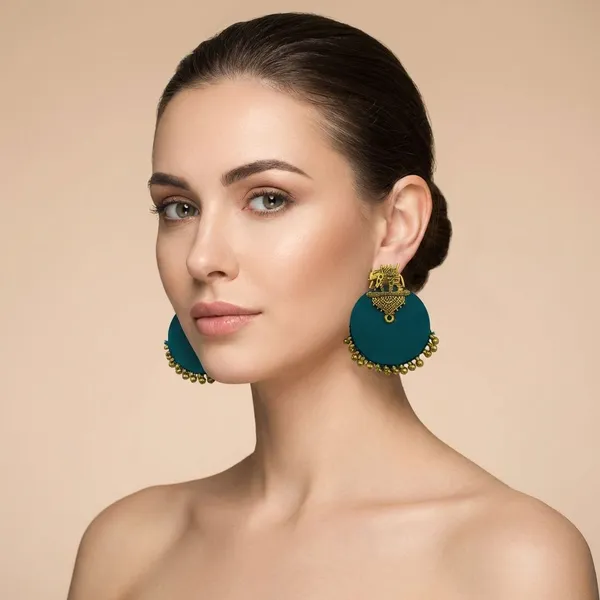 Greenish_Blue_&_Gold_Handmade_Brass_Fancy_Design_Stud_Earrings_For_Women