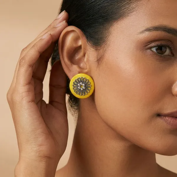 Yellow_Handmade_Brass_Fancy_Design_Stud_Earrings_For_Women