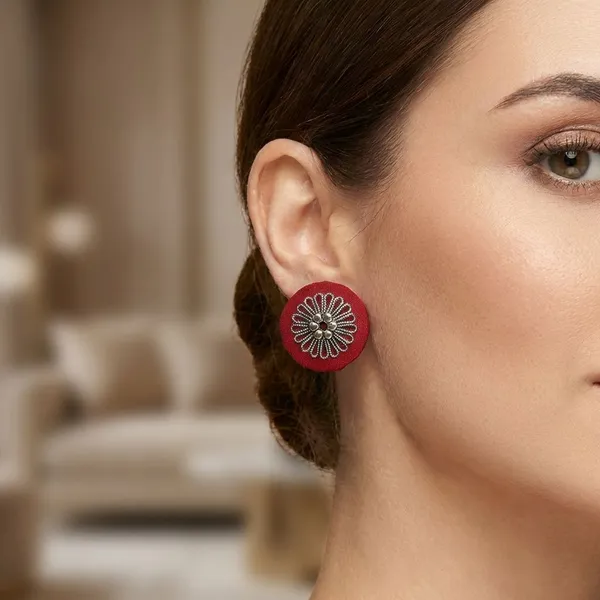 Maroon_&_Silver_Handmade_Brass_Fancy_Design_Stud_Earrings_For_Women