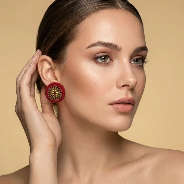 Maroon_&_Gold_Handmade_Brass_Fancy_Design_Stud_Earrings_For_Women