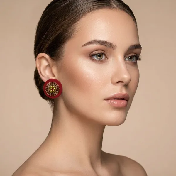 Maroon_&_Gold_Handmade_Brass_Fancy_Design_Stud_Earrings_For_Women