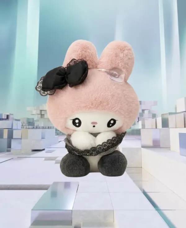 Cute_Pink_My_Melody_Plush_Soft_Toy_with_Black_Lace_Bow_|_Premium_Polyester_Stuffed_Plush_20_cm