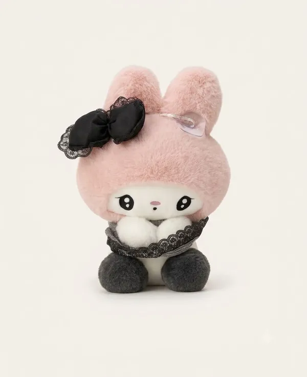 Cute_Pink_My_Melody_Plush_Soft_Toy_with_Black_Lace_Bow_|_Premium_Polyester_Stuffed_Plush_20_cm