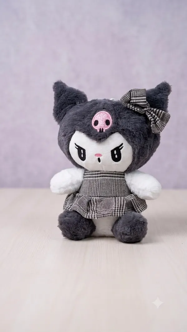 Kuromi_Plush_Soft_Toy_with_Checkered_Dress_&_Bow_|_Premium_Stuffed_Teddy_|_Ultra_Soft_Polyester_|_Kids_&_Anime_Fans_Gift_|_Pack_of_1