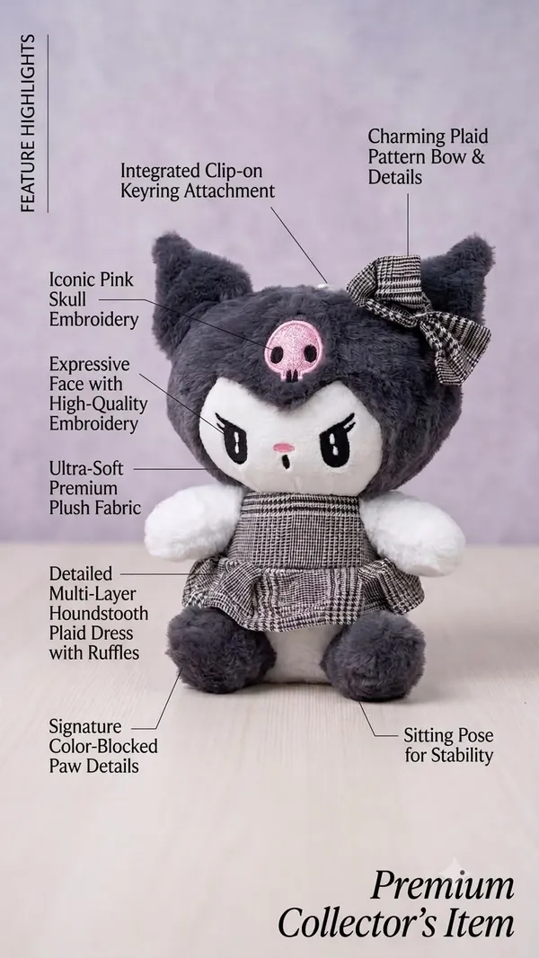 Kuromi_Plush_Soft_Toy_with_Checkered_Dress_&_Bow_|_Premium_Stuffed_Teddy_|_Ultra_Soft_Polyester_|_Kids_&_Anime_Fans_Gift_|_Pack_of_1