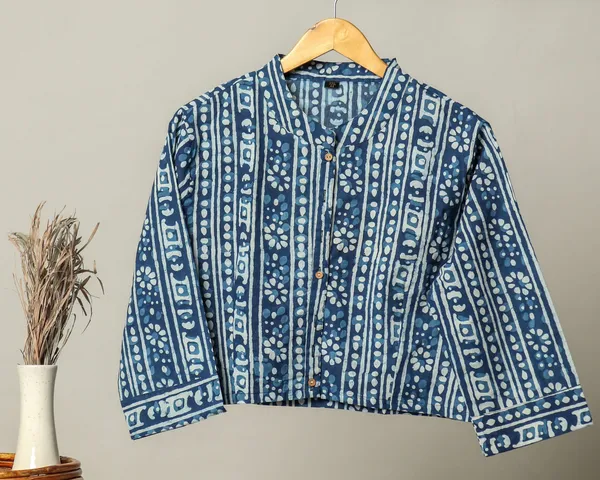 Multicolor_Cotton_Handmade_Block_Print_Ethnic_Floral_Printed_Top_with_Long_Sleeves_Short_Jacket_Bagru_For_Women