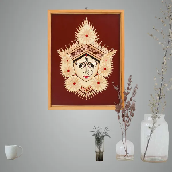 Brown_Bamboo_Hand_Crafted_Framed_Wall_Hangings_Of_Durga_Ji_For_Home_Decor_Bamboo_Framed_Art_For_Wall_Decor
