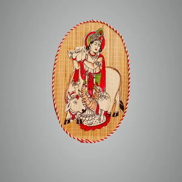 Brown_Oval_Shaped_Design_Bamboo_Hand_Crafted_Wall_Hangings_Of_Krishna_Ji_With_Holy_Cow_For_Home_Decor_Bamboo_Art_For_Wall_Decor