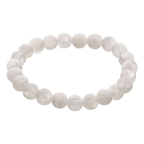 White_&_Transparent_Selenite_Crystal_Bead_Bracelet_Healing_Crystal_Bracelet_For_Women_And_Men'S_Gifts_8Mm_Round_Beaded_Stretchy_Healing_And_Protection_Gemstone_Bracelet