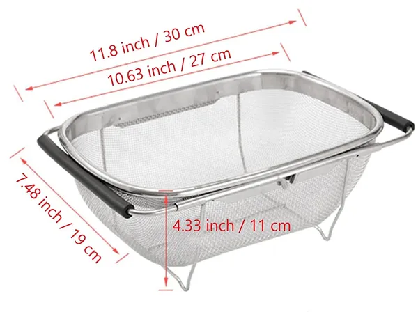 Product_Summary:_Keetoz_Over_The_Sink_Colander_Strainer_Basket_Stainless_Steel,_for_Kitchen_Sink_with_Rubber_Grip,_Fine_Mesh_Stainless_Steel,_Large,_Expandable_Metal_Strainer,_18X15X8_Cm,_Silver