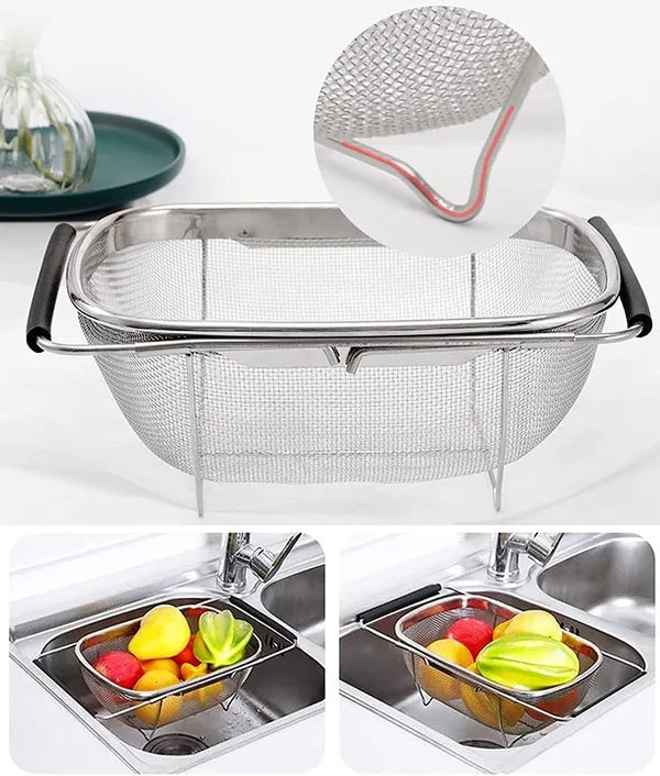 Product_Summary:_Keetoz_Over_The_Sink_Colander_Strainer_Basket_Stainless_Steel,_for_Kitchen_Sink_with_Rubber_Grip,_Fine_Mesh_Stainless_Steel,_Large,_Expandable_Metal_Strainer,_18X15X8_Cm,_Silver