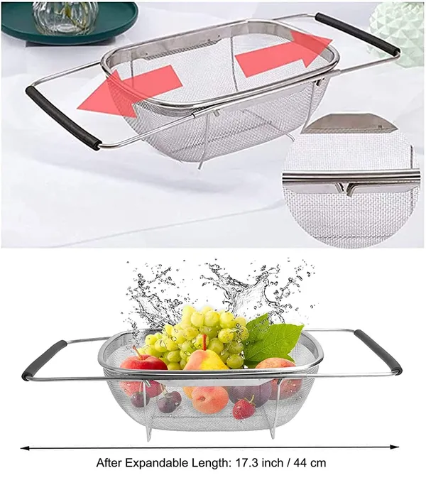 Product_Summary:_Keetoz_Over_The_Sink_Colander_Strainer_Basket_Stainless_Steel,_for_Kitchen_Sink_with_Rubber_Grip,_Fine_Mesh_Stainless_Steel,_Large,_Expandable_Metal_Strainer,_18X15X8_Cm,_Silver