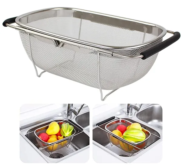Product_Summary:_Keetoz_Over_The_Sink_Colander_Strainer_Basket_Stainless_Steel,_for_Kitchen_Sink_with_Rubber_Grip,_Fine_Mesh_Stainless_Steel,_Large,_Expandable_Metal_Strainer,_18X15X8_Cm,_Silver