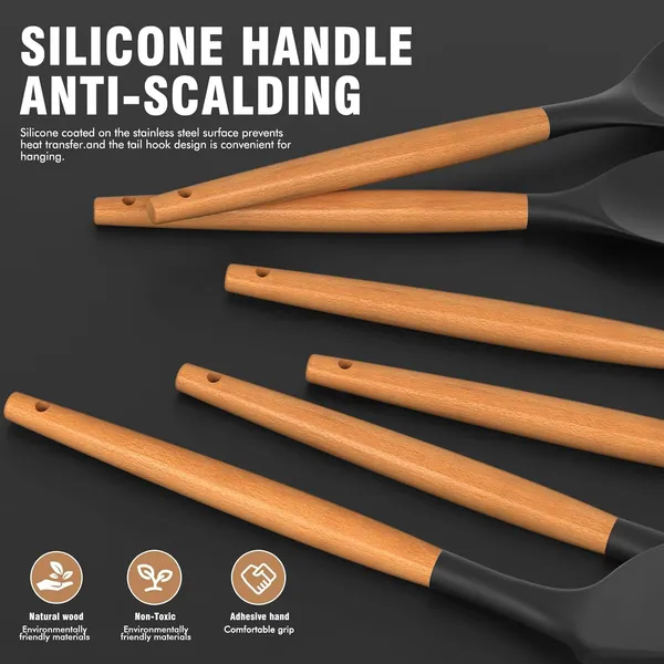 Black_And_Brown_Silicone_Kitchen_Utensil_Set_For_Cooking_Baking