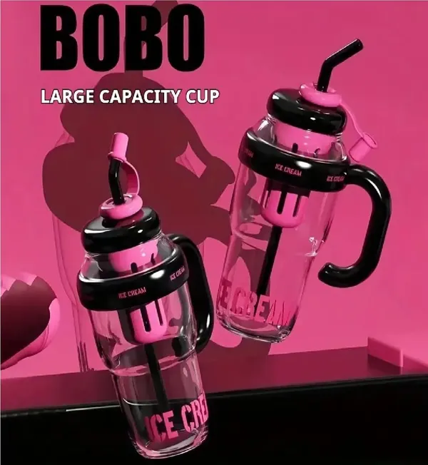 BETLEX_Ice_Cream_Design_Sipper_Bottle_with_Straw_&_Handle_|_Cute_Leak-Proof_Water_Bottle_for_Kids,_Girls_&_Travel_|_BPA-Free_Plastic_Tumbler_Cup_for_Juice,_Milk_&_Cold_Drinks_(Black,_500ml)