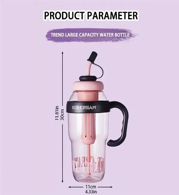 BETLEX_Ice_Cream_Design_Sipper_Bottle_with_Straw_&_Handle_|_Cute_Leak-Proof_Water_Bottle_for_Kids,_Girls_&_Travel_|_BPA-Free_Plastic_Tumbler_Cup_for_Juice,_Milk_&_Cold_Drinks_(Black,_500ml)