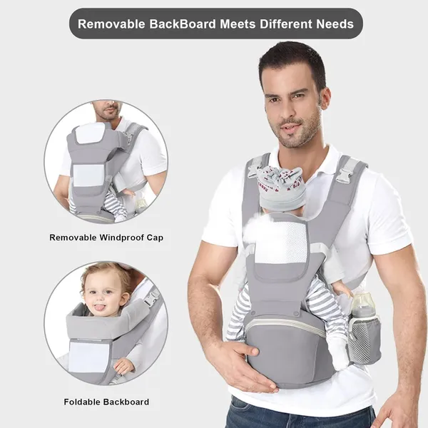 Grey_Ergonomic_Baby_Carrier_With_Hip_Seat_Support