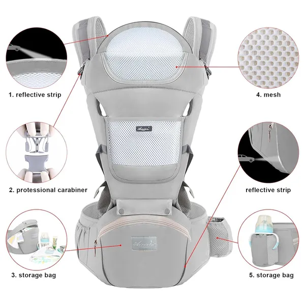 Grey_Ergonomic_Baby_Carrier_With_Hip_Seat_Support