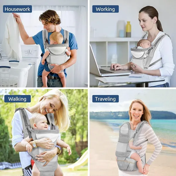 Grey_Ergonomic_Baby_Carrier_With_Hip_Seat_Support