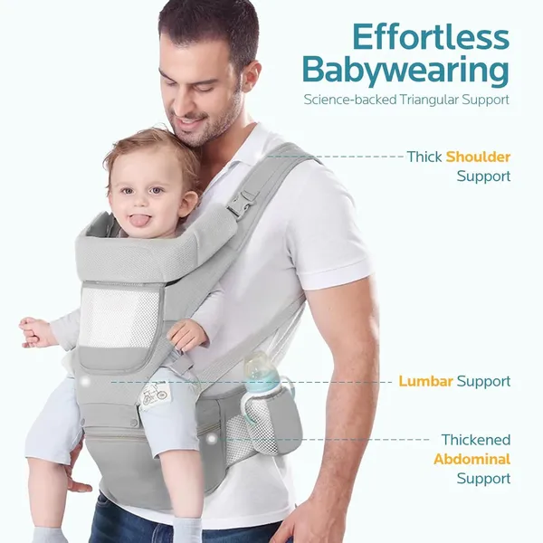 Grey_Ergonomic_Baby_Carrier_With_Hip_Seat_Support