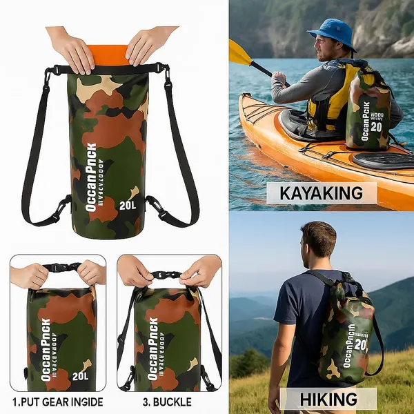 BETLEX_Ocean_Pack_20L_Waterproof_Dry_Bag_for_Outdoor_Sports,_Hiking,_Camping,_Kayaking_|_Heavy_Duty_Roll_Top_Dry_Sack_with_Shoulder_Strap_|_Camouflage_PVC_Bag_for_Travel_&_Adventure_-_Multi_Color