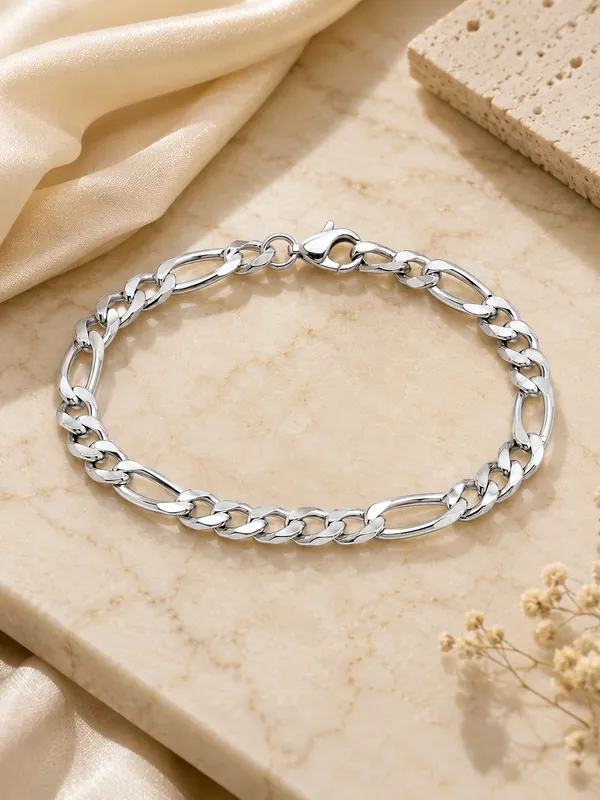 1GM_3-D_Figaro_Chain_Bracelet_–_Silver_Finish