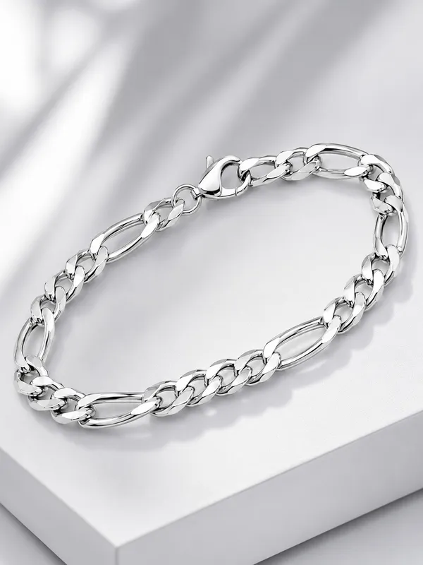 1GM_3-D_Figaro_Chain_Bracelet_–_Silver_Finish