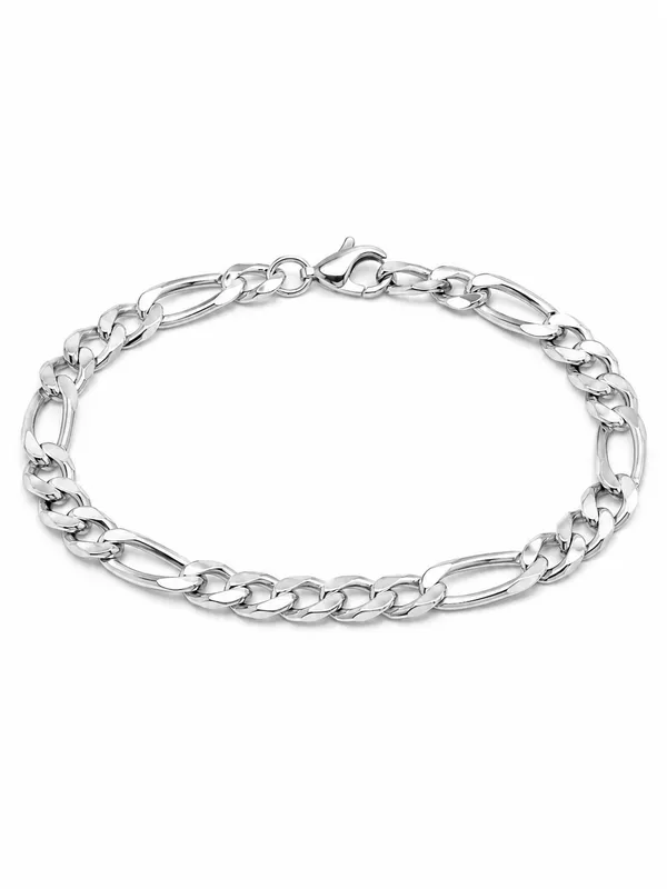 1GM_3-D_Figaro_Chain_Bracelet_–_Silver_Finish