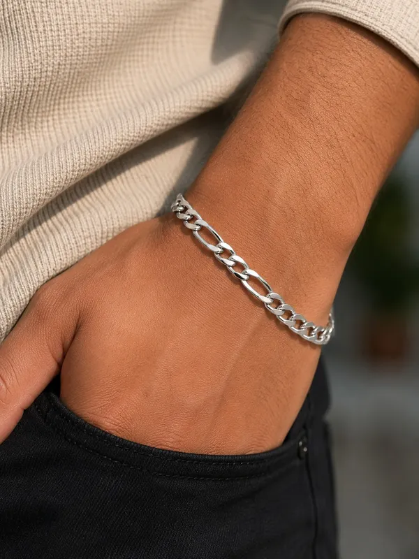 1GM_3-D_Figaro_Chain_Bracelet_–_Silver_Finish