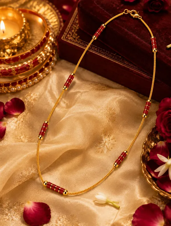 1GM_Gold_Plated_Designer_Red_Bead_Chain_for_Women_|_Traditional_Elegant_Necklace_|_Lightweight_Daily_&_Festive_Wear_Jewellery