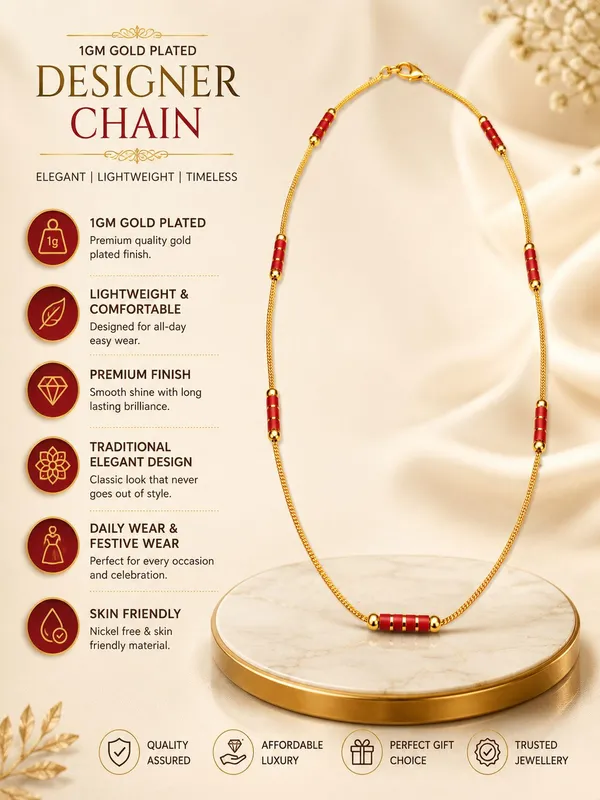 1GM_Gold_Plated_Designer_Red_Bead_Chain_for_Women_|_Traditional_Elegant_Necklace_|_Lightweight_Daily_&_Festive_Wear_Jewellery