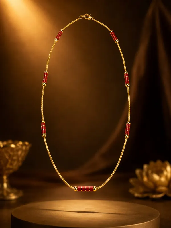 1GM_Gold_Plated_Designer_Red_Bead_Chain_for_Women_|_Traditional_Elegant_Necklace_|_Lightweight_Daily_&_Festive_Wear_Jewellery