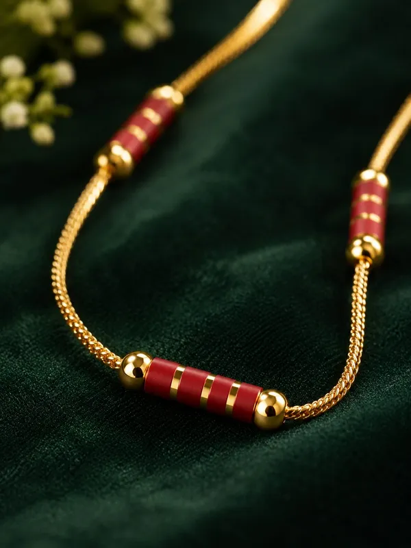 1GM_Gold_Plated_Designer_Red_Bead_Chain_for_Women_|_Traditional_Elegant_Necklace_|_Lightweight_Daily_&_Festive_Wear_Jewellery