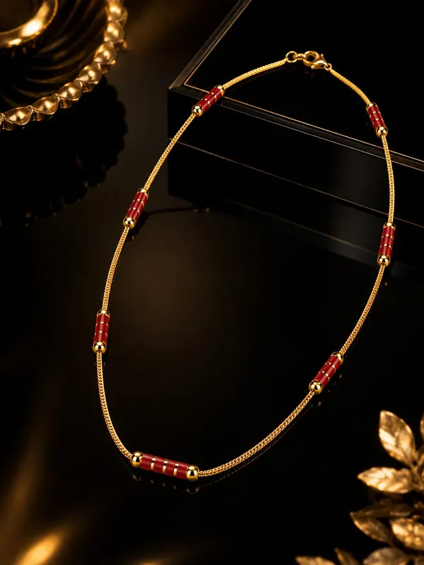 1GM_Gold_Plated_Designer_Red_Bead_Chain_for_Women_|_Traditional_Elegant_Necklace_|_Lightweight_Daily_&_Festive_Wear_Jewellery