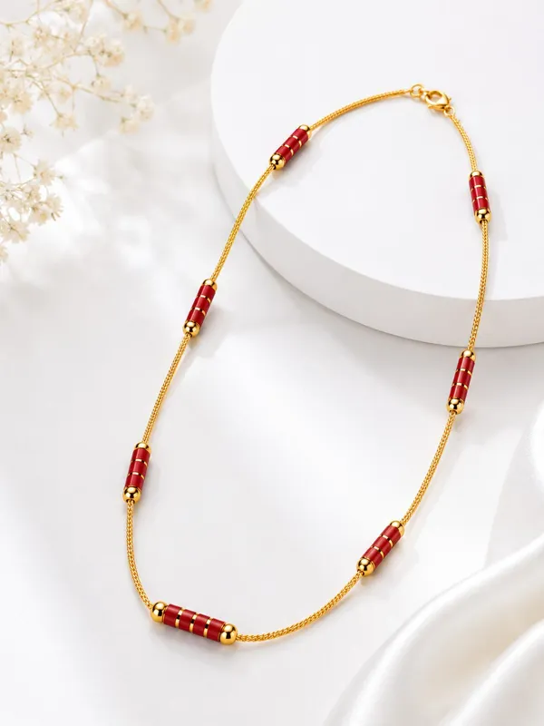 1GM_Gold_Plated_Designer_Red_Bead_Chain_for_Women_|_Traditional_Elegant_Necklace_|_Lightweight_Daily_&_Festive_Wear_Jewellery