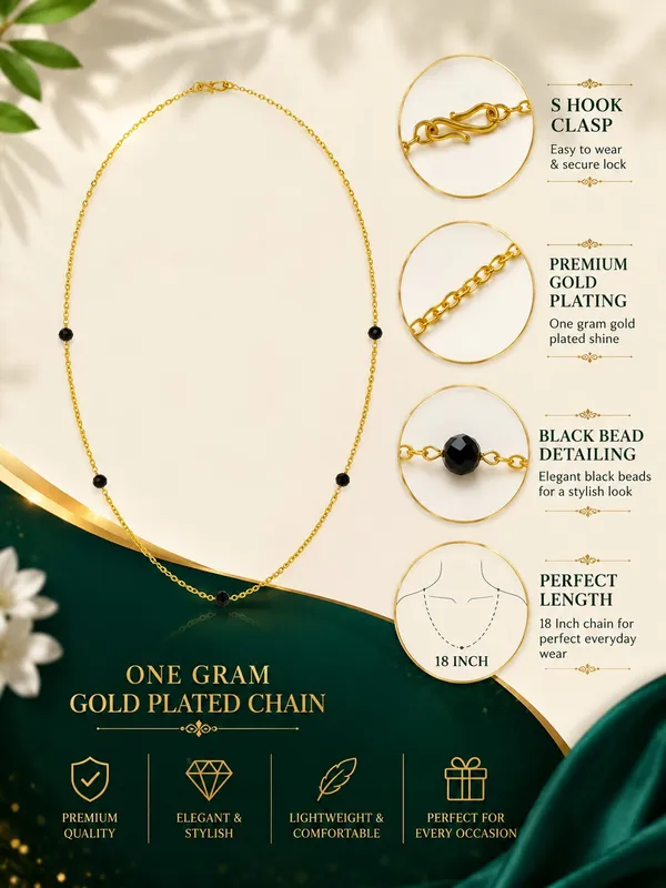 1_GM_Gold_Plated_Black_Bead_Chain_–_18_Inch