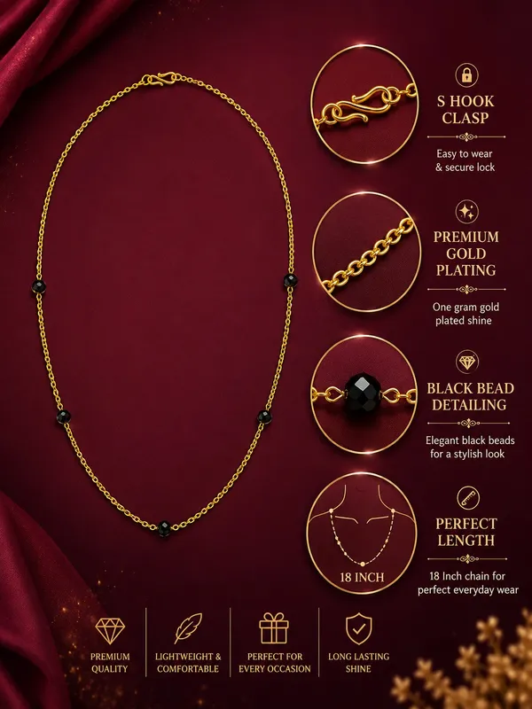 1_GM_Gold_Plated_Black_Bead_Chain_–_18_Inch