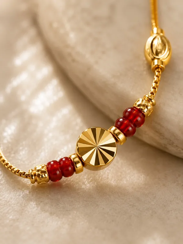 1_GM_Gold_Plated_Chain_with_Red_Enamel_Beads_&_Diamond-Cut_Center_Bead