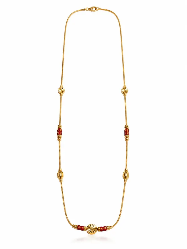 1_GM_Gold_Plated_Chain_with_Red_Enamel_Beads_&_Diamond-Cut_Center_Bead