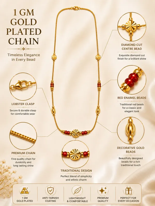 1_GM_Gold_Plated_Chain_with_Red_Enamel_Beads_&_Diamond-Cut_Center_Bead