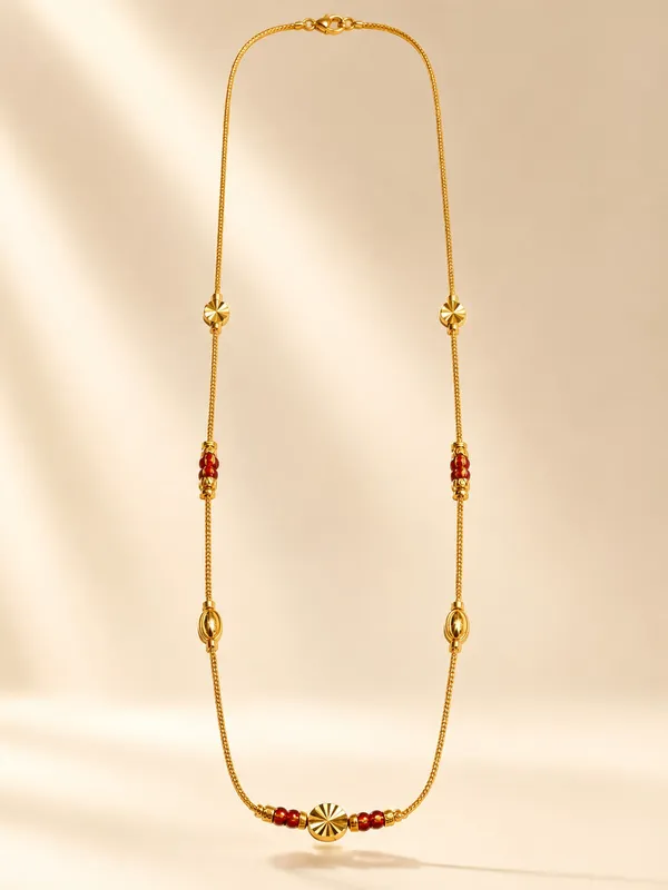 1_GM_Gold_Plated_Chain_with_Red_Enamel_Beads_&_Diamond-Cut_Center_Bead
